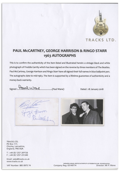 The Beatles Signatures by All Four, From the Early/Mid-1960s -- With TRACKS COAs
